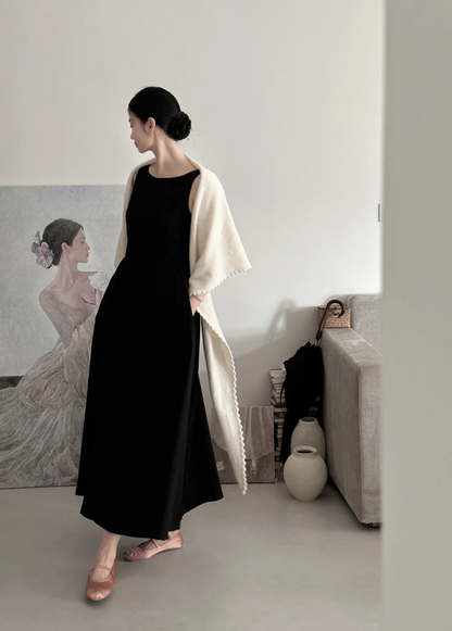 Black spaghetti strap, waist‑cinched, slim‑fit long elegant prom dress R7972