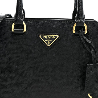 Saffiano Soft Calfskin Mini Zippered Crossbody Tote Black