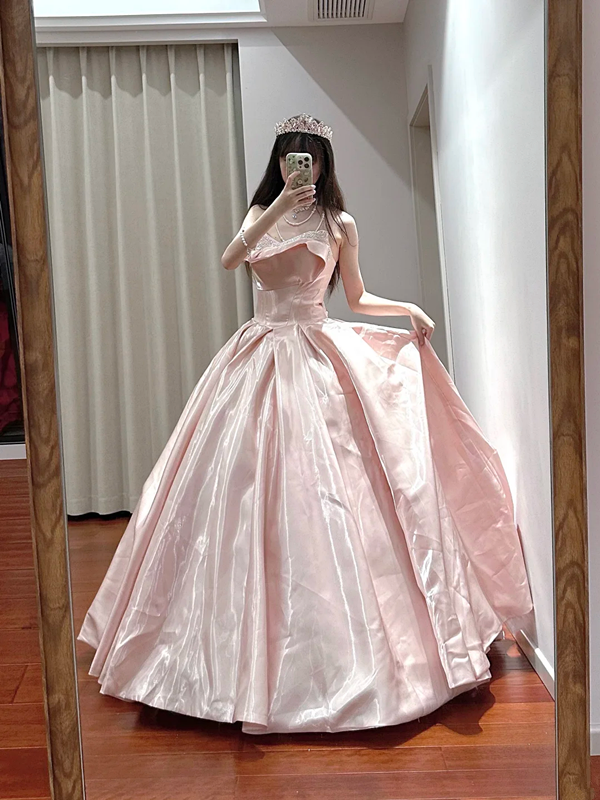 Light pink strapless fitted waist slim-fitting ball gown/bridal dress R8631