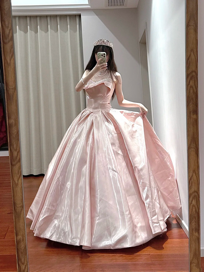 Light pink strapless fitted waist slim-fitting ball gown/bridal dress R8631
