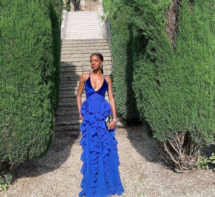 Royal Blue V Neck Straps Ruffles Mermaid Long Formal Party Dress MD7301