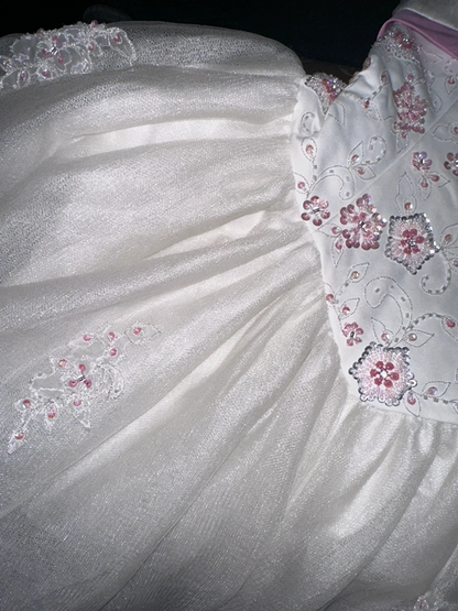 White strapless, fitted A-line long ball gown R6987