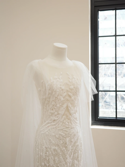 White fitted sequined long ball gown/bridal dress R8503