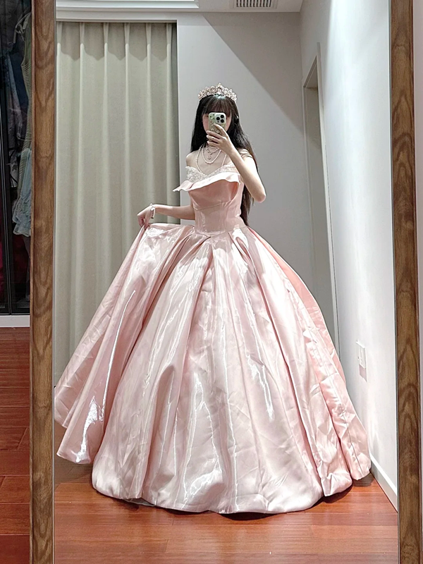 Light pink strapless fitted waist slim-fitting ball gown/bridal dress R8631