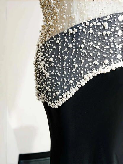 White beaded elegant waist slim fit hip long skirt, prom dress R5637