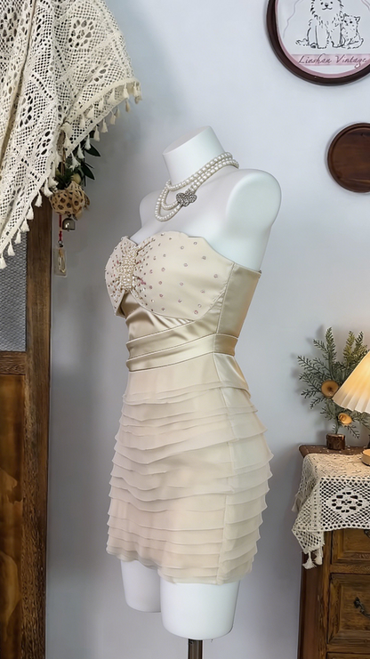 Elegant Homecoming Dress Strapless Rinestone Pleated Back to School Outfits Party Dress  D6532