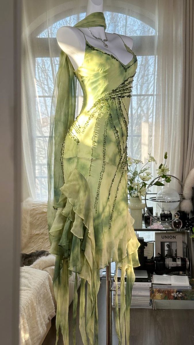 Green suspender waist slim back sexy irregular skirt dress, prom dress R5311