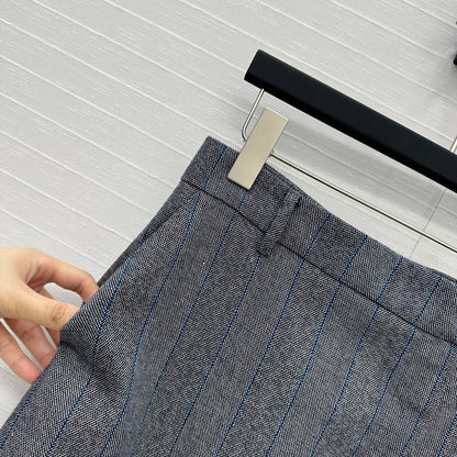 Prada Striped Suit Mid-length Skirt Grey Wool Cotton Polyester