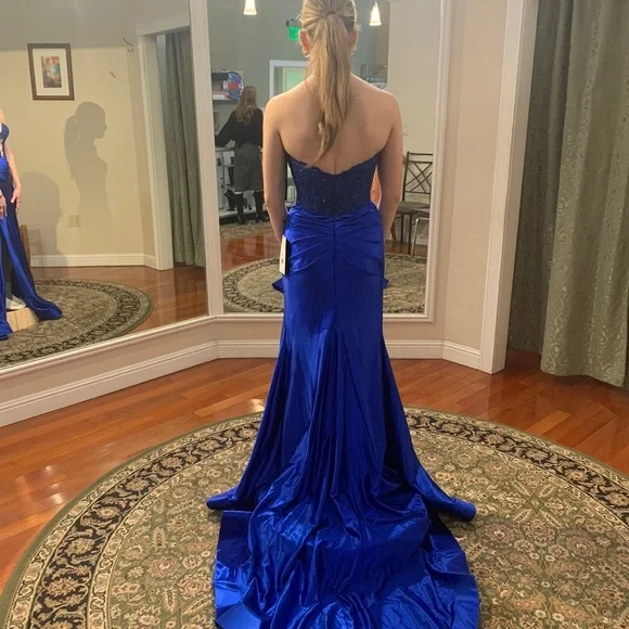 Sexy Red Strapless Sheath Satin Split Long Evening Party Dress Birthday Dress, D771