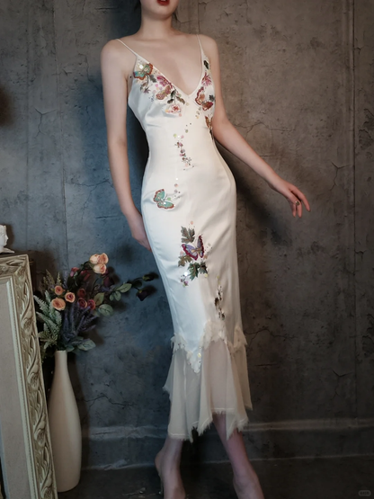 Retro Ivory Spaghetti Straps Sheath Midi Party Dresses Cocktail Dresses, D1178