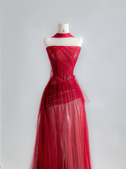 Red strapless, fitted, long, elegant ball gown/bridal dress R8135