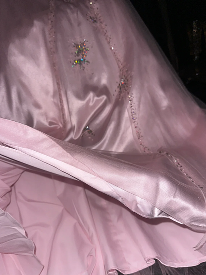 Light pink one-shoulder halter-neck fitted waist elegant fairy long ball gown R6908