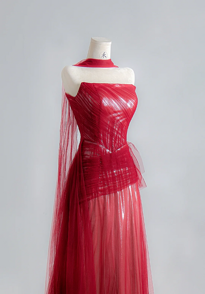 Red strapless, fitted, long, elegant ball gown/bridal dress R8135