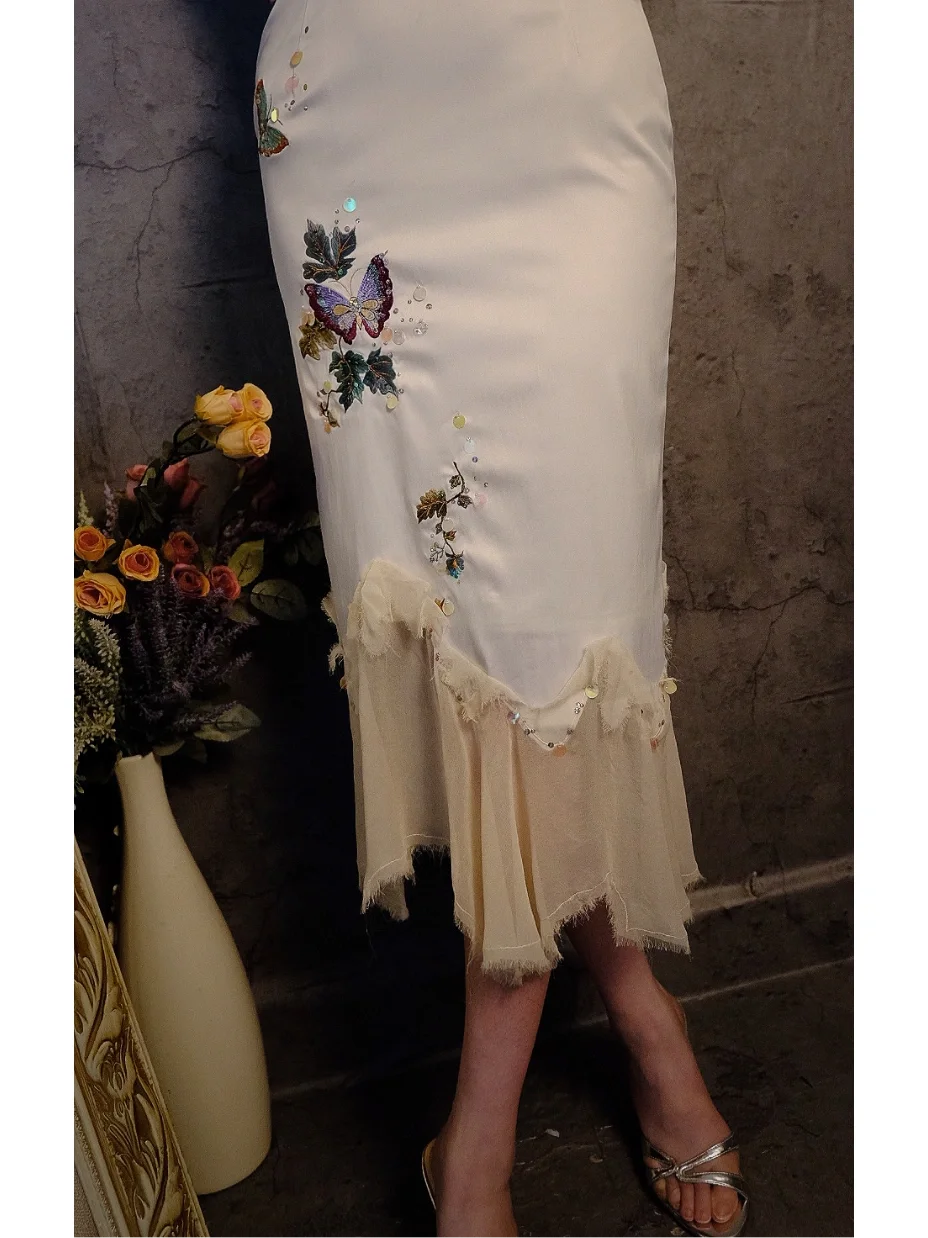 Retro Ivory Spaghetti Straps Sheath Midi Party Dresses Cocktail Dresses, D1178