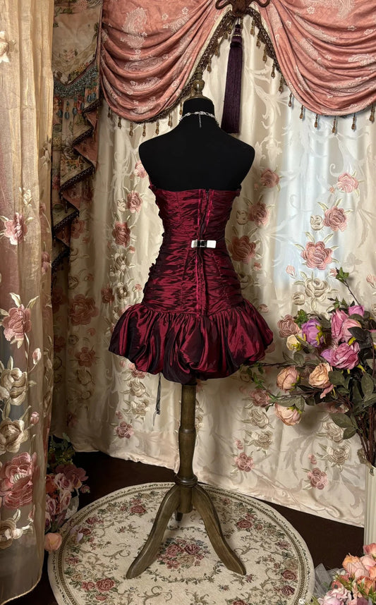 New Homecoming Dress Strapless Fold Flowers Rinestone Prom Dress Back to School Outfits Party Dress  D6144
