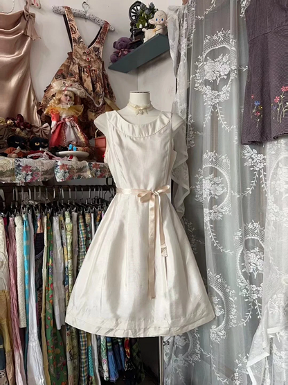 Pink-White Sleeveless Waist-Cinched A-Line Short-Length Ball Gown R7428