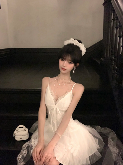 White halter sweetheart neckline waist slim fit tutu skirt homecoming dress R5059