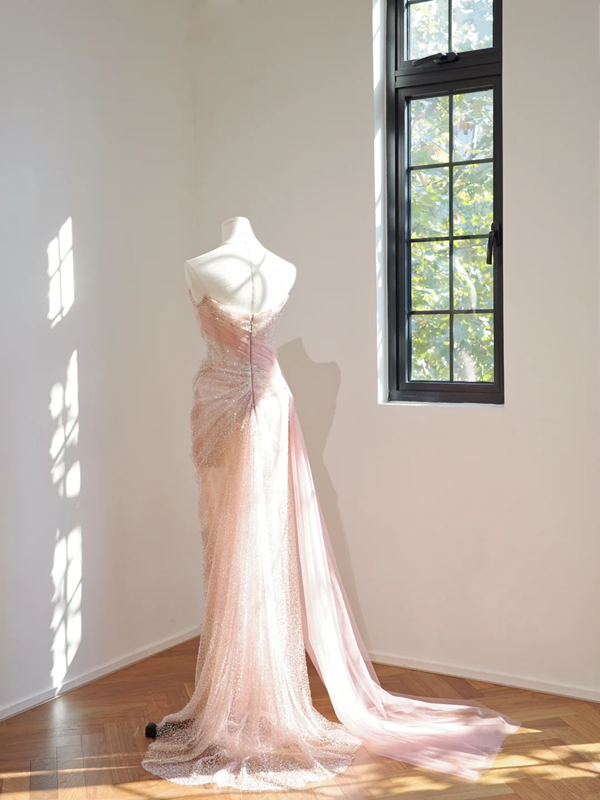 Light pink strapless fitted long ball gown, bridal dress R8445