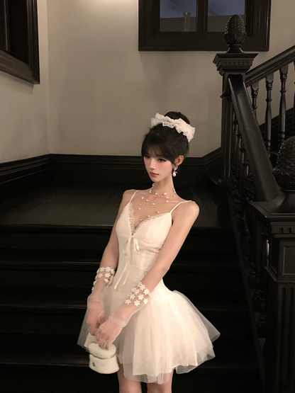 White halter sweetheart neckline waist slim fit tutu skirt homecoming dress R5059