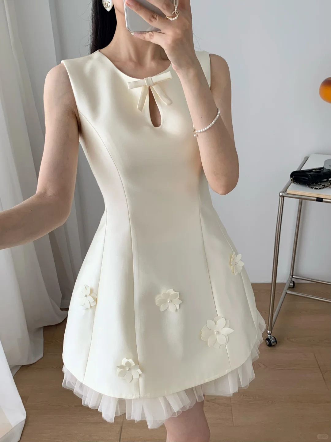 White satin neckline hollow design waist slim A-line skirt short skirt homecoming dress R4207