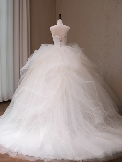 White tube top waist puffy skirt tulle bridal dress R5716