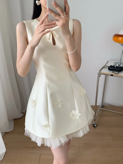 White satin neckline hollow design waist slim A-line skirt short skirt homecoming dress R4207