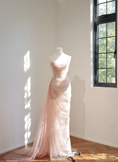 Light pink strapless fitted long ball gown, bridal dress R8445
