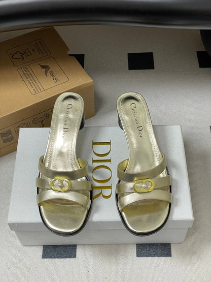 CD 26 Chunky Heel Sandals 50 Metallic Gold Leather 593521