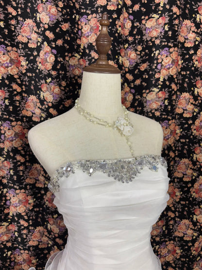 Chic Homecoming Dress Strapless Lace Rinestone Prom Dress Back to School Outfits Party Dress  D6124