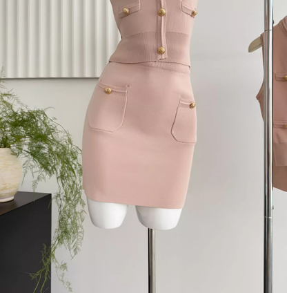 Korean style sleeveless temperament hyperbolic knitted fashion suit two-piece suit for women R0290