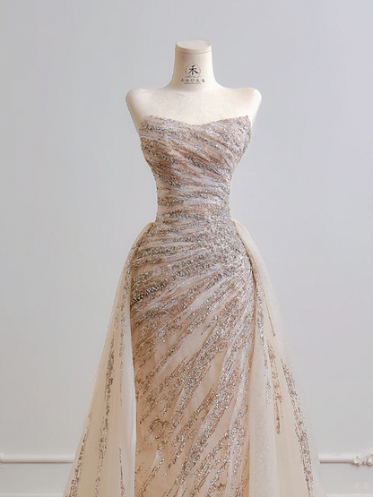 Nude pink strapless fitted waist bodycon long ball gown R8186