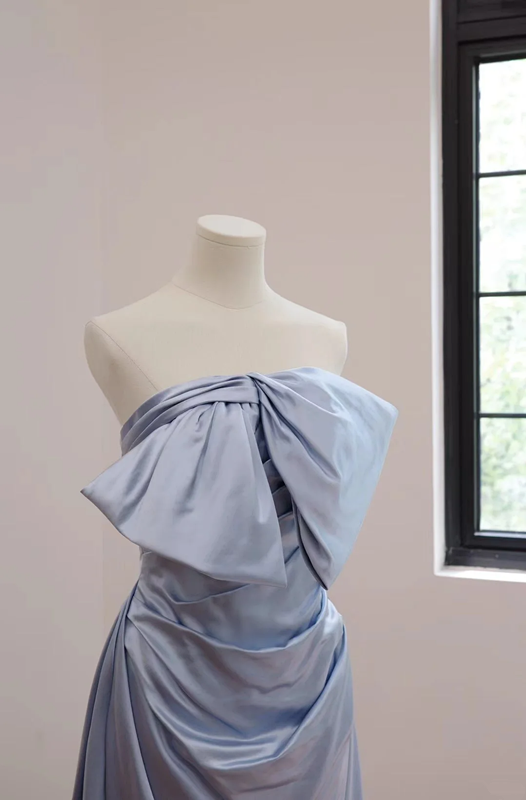 Light blue strapless fitted waist sexy long ball gown R8542