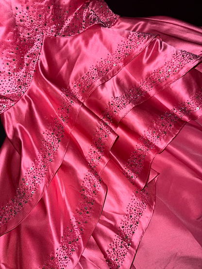 Pink strapless fitted mermaid skirt long ball gown R7029