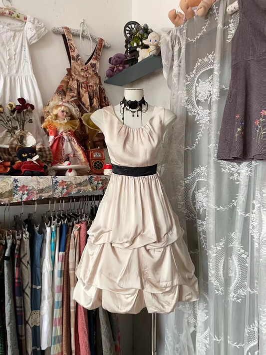 Light Pink Sleeveless Waist-Cinched Bubble Skirt Ball Gown R7429
