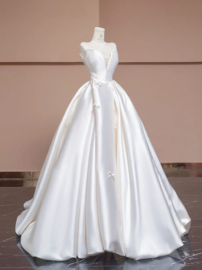 White strapless sexy fitted waist full skirt satin long ball gown/bridal dress R8301