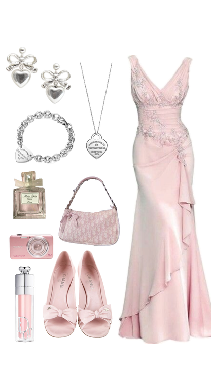 Elegant Pink V Neck Mermaid Satin Long Party Dress Vintage Evening Dress, D976