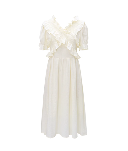 French bubble short sleeves one-shoulder dress retro sweet first love gentle long dress R0145