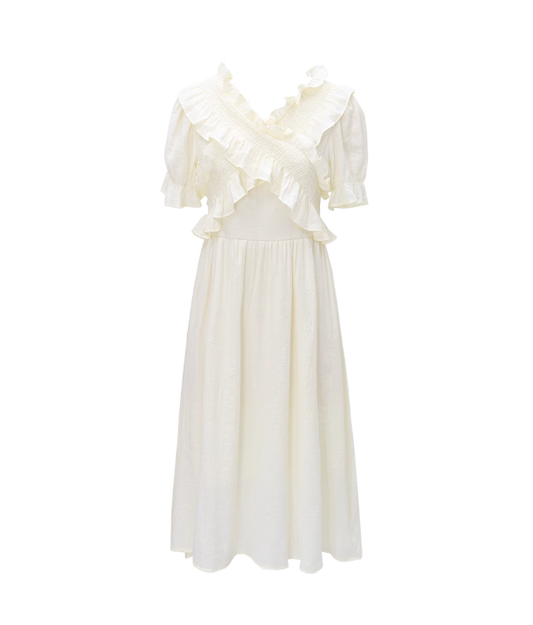 French bubble short sleeves one-shoulder dress retro sweet first love gentle long dress R0145