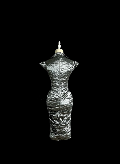 Silver fitted, bodycon, sexy short prom dress R6632