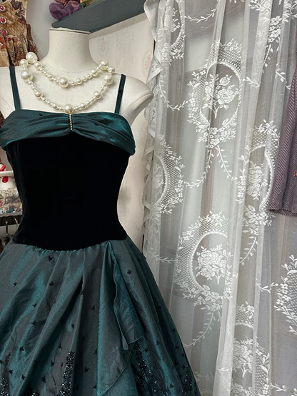 Dark green halter-neck, fitted A-line maxi dress, prom dress R6312