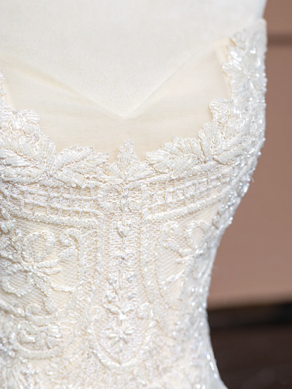 Off-white strapless, fitted, bodycon mermaid-style long gown, elegant ball gown, bridal dress R8330