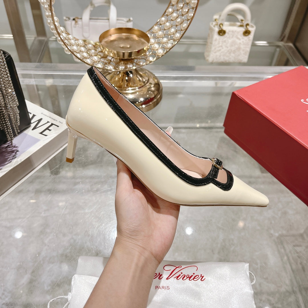 Viv Canard Pumps 55 Black White Patent Leather