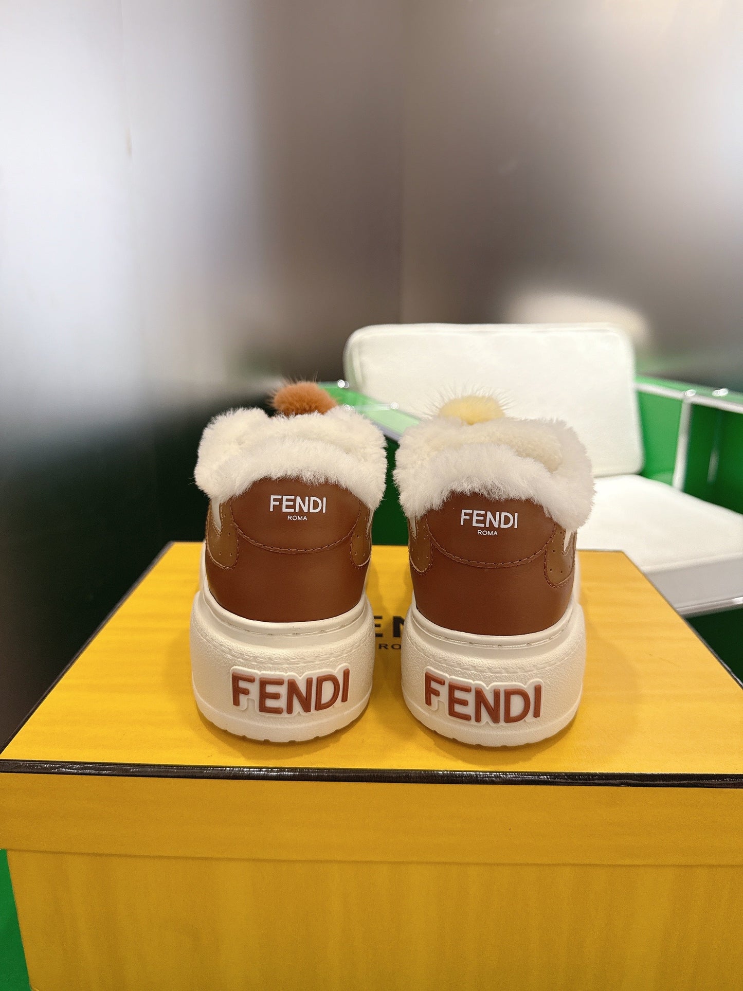 Fendi 2025 Match Platform Sneakers Brown Leather Wool 562580