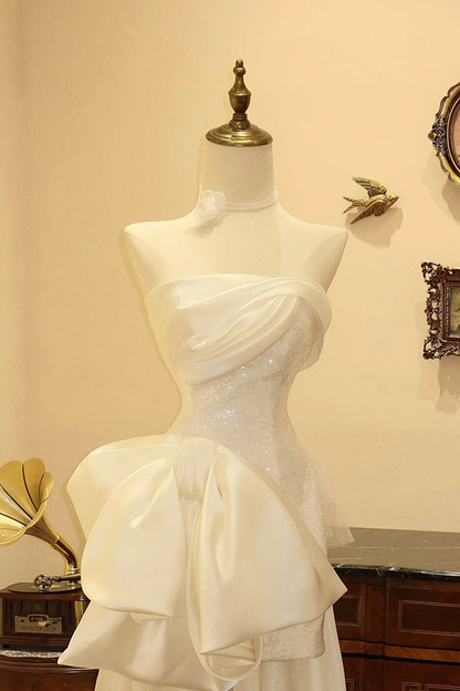 White strapless waist-cinching slim-fit short sexy prom dress R7939