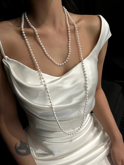 Classy Spaghetti Straps White Satin Long Wedding Dress S654