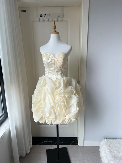 Elegant Homecoming Dress Sweetheart Pleated Applique Back to School Outfits Party Dress  D6477