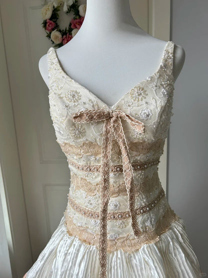 Chic Homecoming Dress V Neck Cascade Pearl Back to School Outfits Party Dress  D6463
