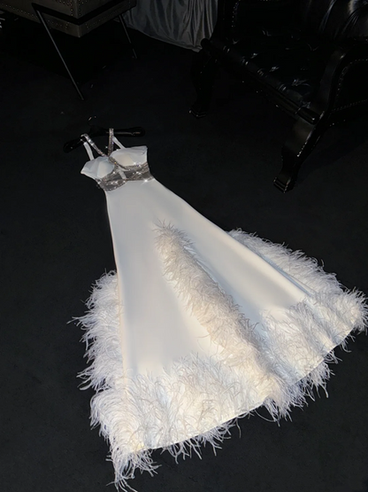 White halter-neck, fitted A-line long ball gown/bridal dress R8790