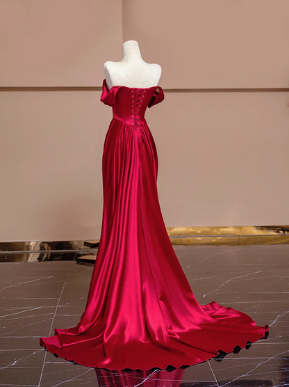 Red off-the-shoulder fitted long ball gown/bridal dress R8361