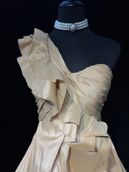 Brown one-shoulder slim-fit satin bud skirt homecoming dress R4982